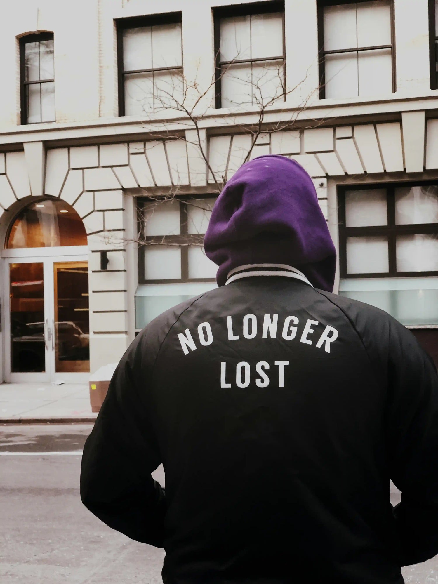 "No longer lost" printed on the back of the Jacket