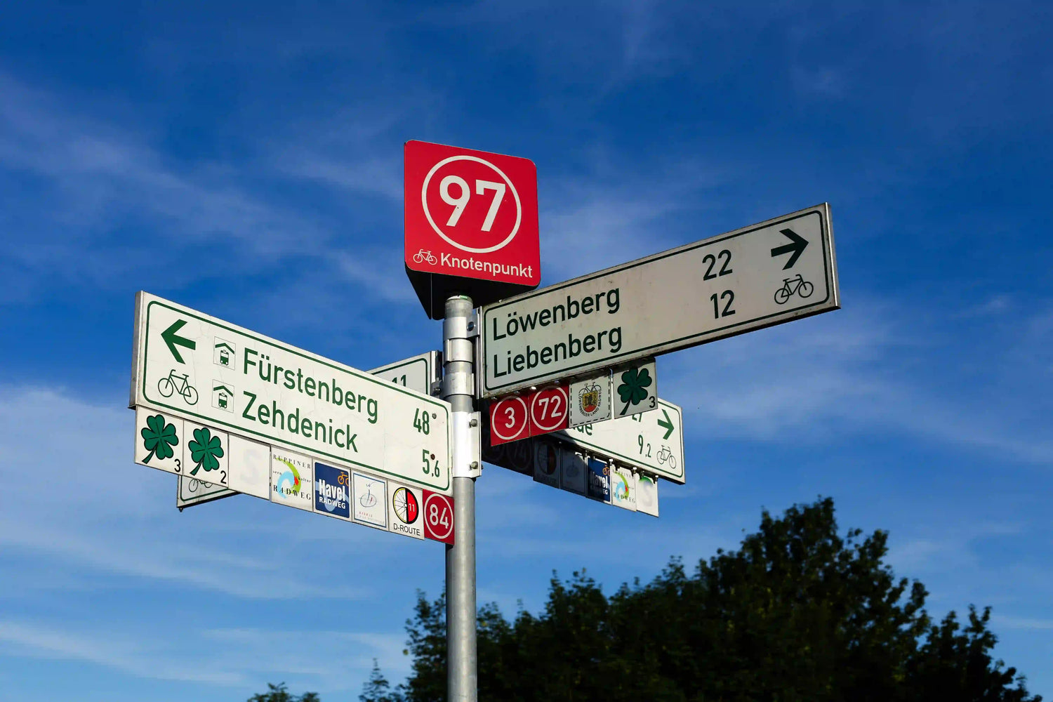Germany e-bike rules signpost on a cycle route — guidance for riders on speed limit 25 km/h and insurance in Germany